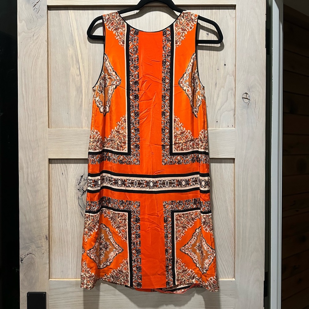 Anthropologie Orange and Black Patterned Mini Dress